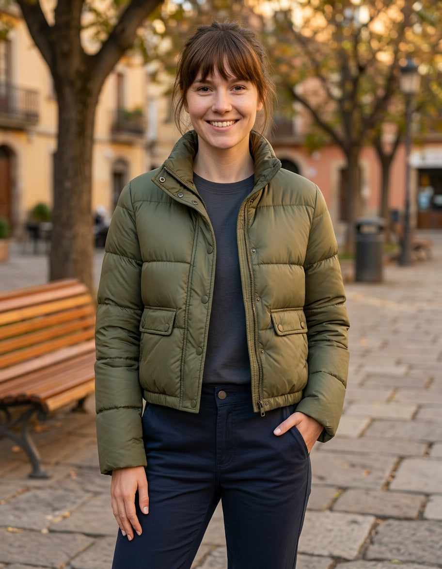 Campera dama California corta nylon inflada